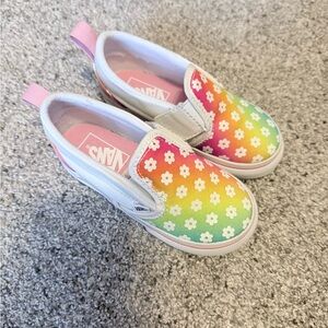 Vans Toddler Rainbow Daisy Slip-On Sneakers - Pink, Orange, Yellow, Green